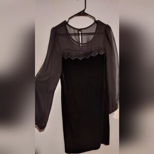 Vintage Y2K Whimsigoth Dress Velvet 10 Bell Sheer Sleeve Gala Formal Party Vamp